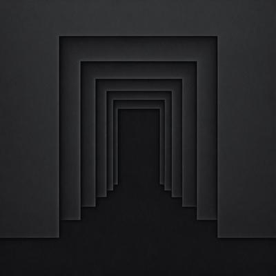 The primary subject of the image is a doorway with a black background. The setting is a hallway, and the visual style is a black and white photo. The colors and mood of the image are dark and moody, creating a sense of mystery and intrigue.